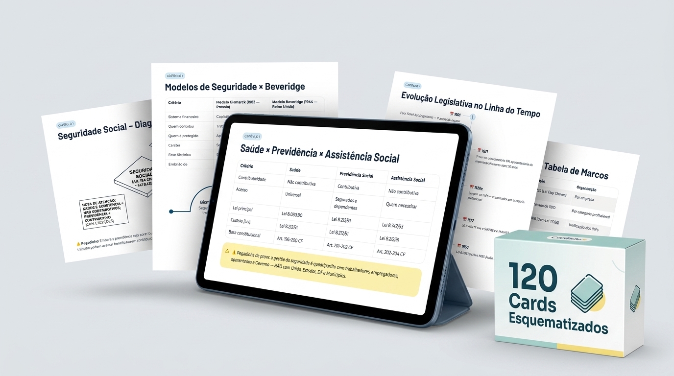Apresentação dos 120 Cards Esquematizados — tablet, páginas e caixa do produto